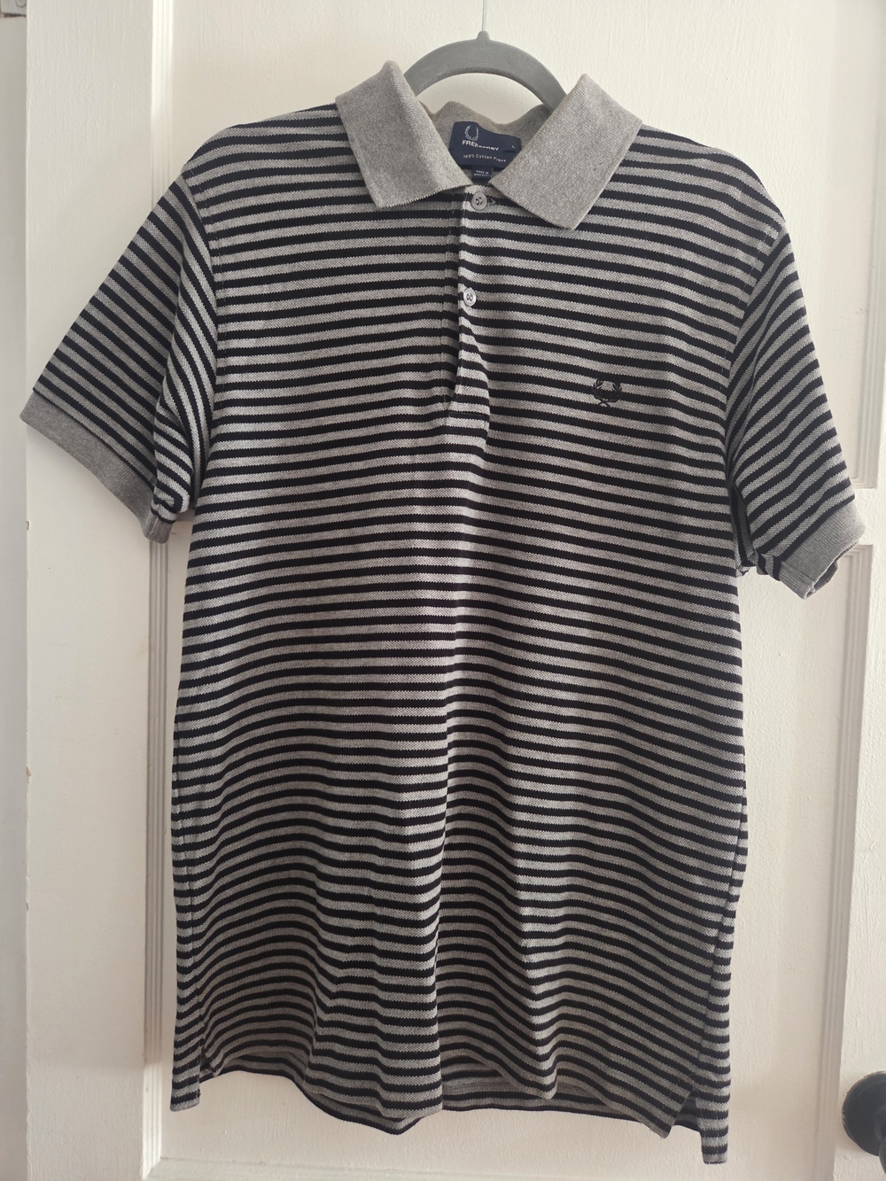 Fred Perry Polo Black and Gray Striped Short-Sleeve Shirt Mens Size Large